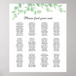 Póster Hojas de eucalipto. Poster de la tabla de asientos