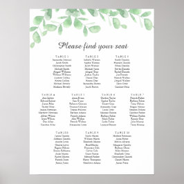 Póster Hojas de eucalipto. Poster de la tabla de asientos