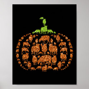 Póster Hojas de grupo Calabaza forma corta Halloween Than