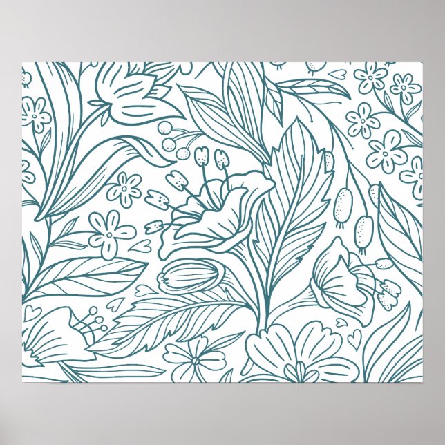 Póster Hojas de Hibisco Floral Simple y Elegante | (Frente)