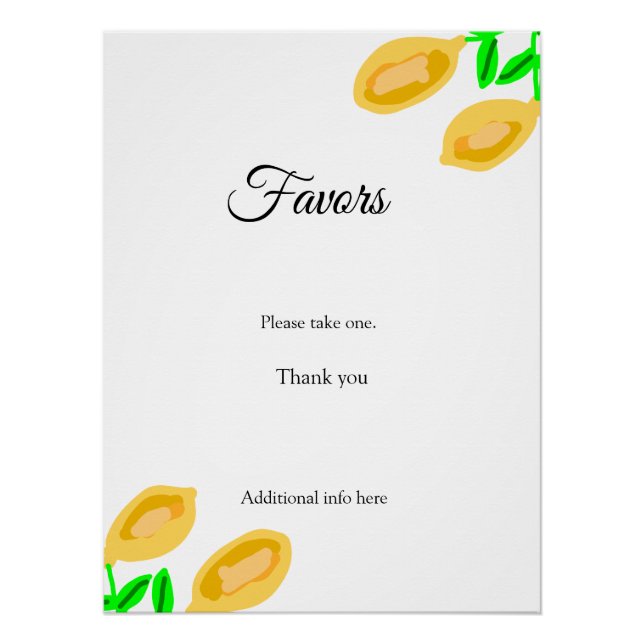 Póster hojas de limón dibujadas a mano añaden el favor de (Anverso)