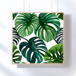 Póster Hojas de Monstera Acuarela Moderna Simple