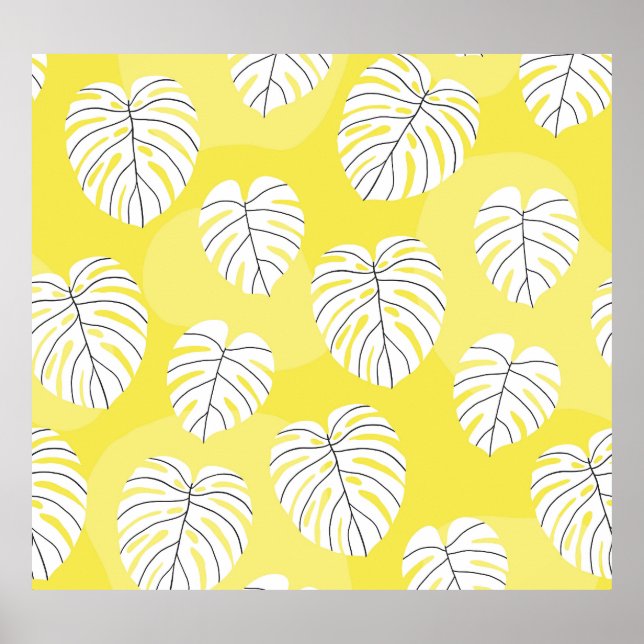 Póster Hojas de monstera, fondo amarillo brillante. (Frente)