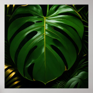 Póster Hojas de Monstera Oro Jungla Glamour