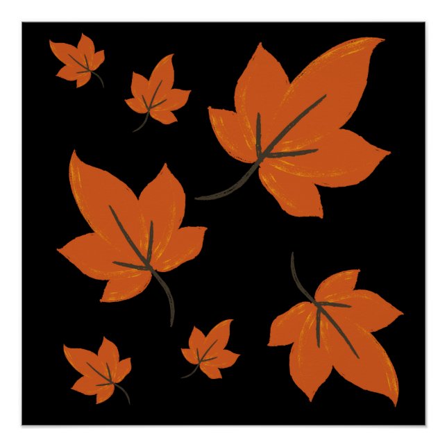 Póster hojas de naranja en patrón otoño (Anverso)