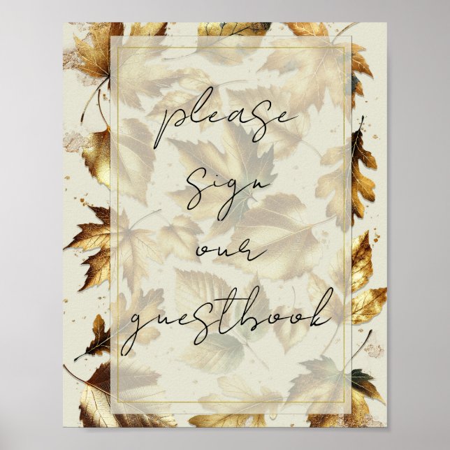 Póster Hojas de Oro Almendra Beige Letrero para Libro de  (Frente)