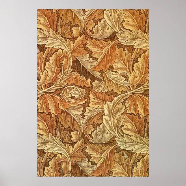 Póster Hojas de Otoño Acanthus Marrón de William Morris (Frente)