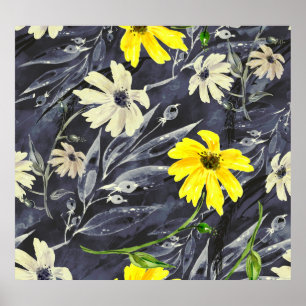 Póster Hojas de otoño, bayas: patrón de acuarela.