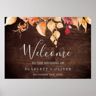 Póster Hojas de otoño   Boda Rústico de Bienvenida de la 