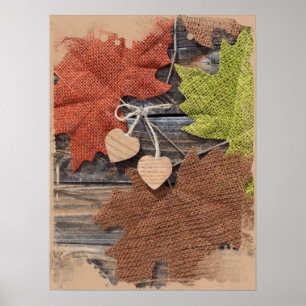 Póster Hojas de otoño con corazones poster