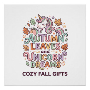 Póster Hojas de otoño de unicornio y sueños de unicornio