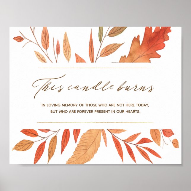 Póster Hojas de Otoño Esta Vela Arde Boda Memorial (Frente)