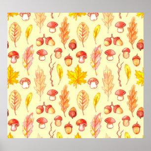 Póster Hojas de otoño: fondo de escritorio retro de acuar