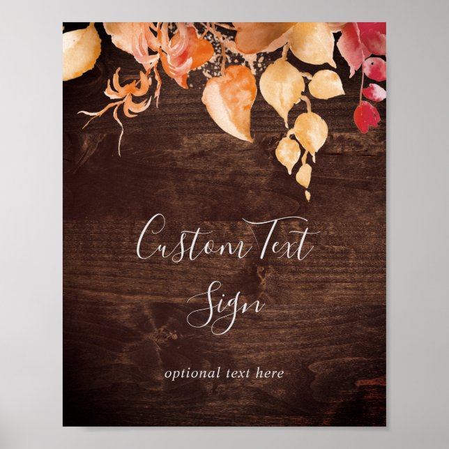 Póster Hojas de Otoño | Letrero de Madera Marrón Rústico  (Frente)