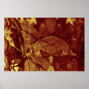 Póster Hojas de otoño tonos ocres abstractos