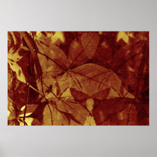 Póster Hojas de otoño tonos ocres abstractos