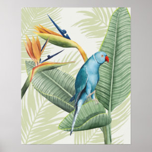 Póster Hojas de palma con pájaro azul