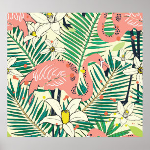 Póster Hojas de palma de Flamingo: Vintage tropical