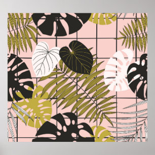Póster hojas de palma tropical, verano elegante.