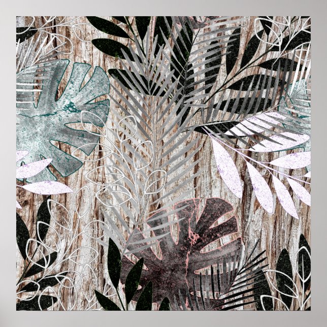 Póster Hojas de palmera, árboles, tropicales, botánicos (Frente)