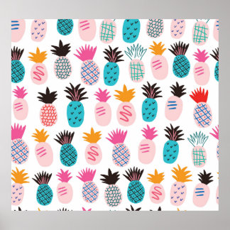 Póster Hojas de piña coloridas, doodle tropical.