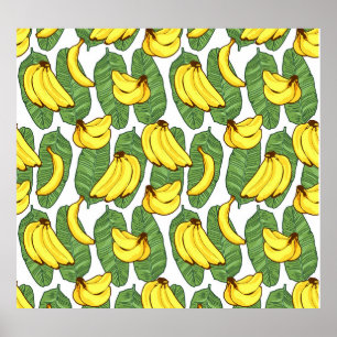 Póster Hojas de plátano: Patrón de frutas tropicales