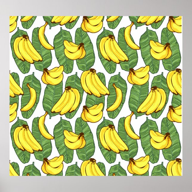 Póster Hojas de plátano: Patrón de frutas tropicales (Frente)