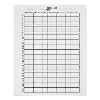 Póster Hojas de registro de pasos diarios durante meses d