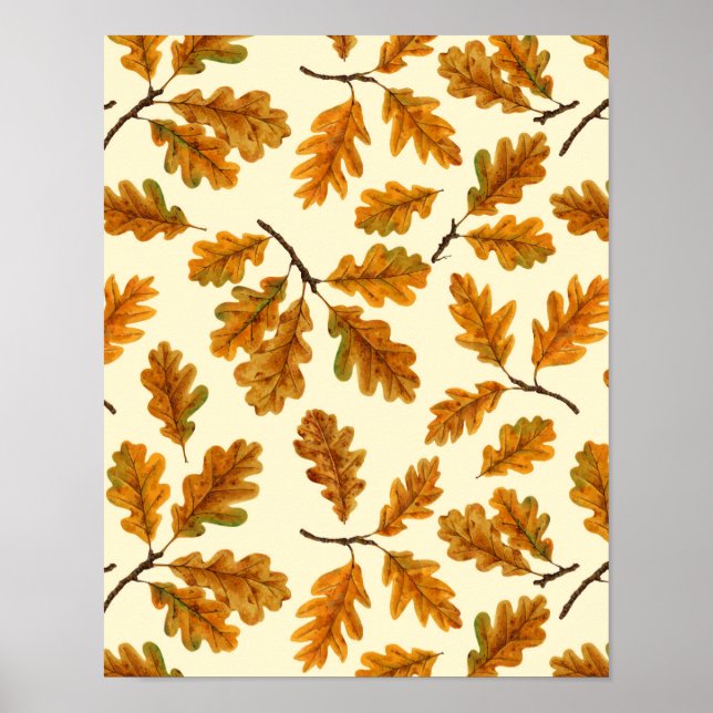 Póster Hojas de roble otoñales en blanco roto (Frente)