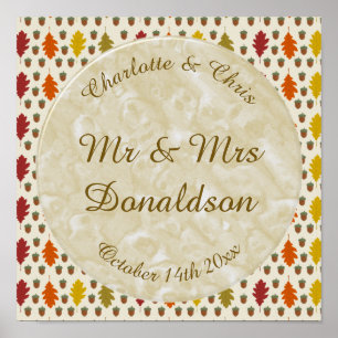 Póster Hojas de roble y maíz Personalizado Boda otoño