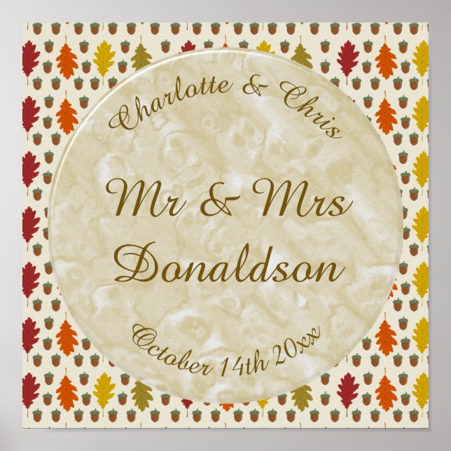 Póster Hojas de roble y maíz Personalizado Boda otoño (Frente)