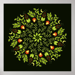 Póster Hojas de setas de poción de bruja verde plantas ma