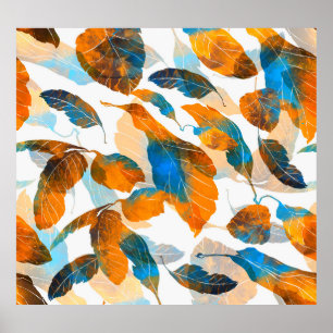 Póster Hojas de silueta: acuarela, pa digital sin costura