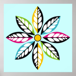 Póster Hojas decorativas-Flor moderna, azul abstracto