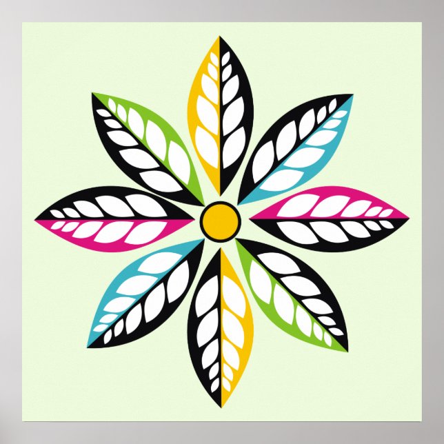 Póster Hojas decorativas-Flor moderna, verde abstracto (Frente)