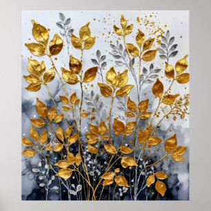 Póster Hojas doradas decorativas #1