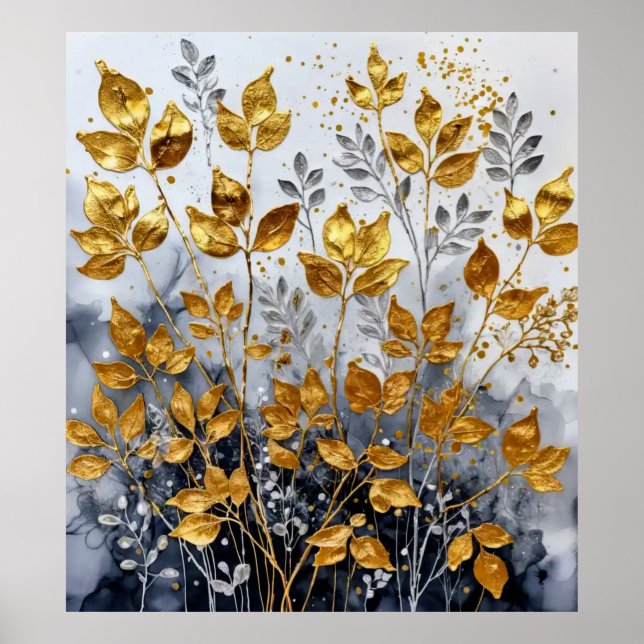 Póster Hojas doradas decorativas #1 (Frente)