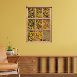 Póster Hojas doradas del otoño desde una ventana