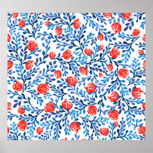 Póster Hojas Florales: Patrón de la Naturaleza sin Marea