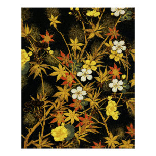 Póster Hojas japonesas de otoño Antiguo Botánico
