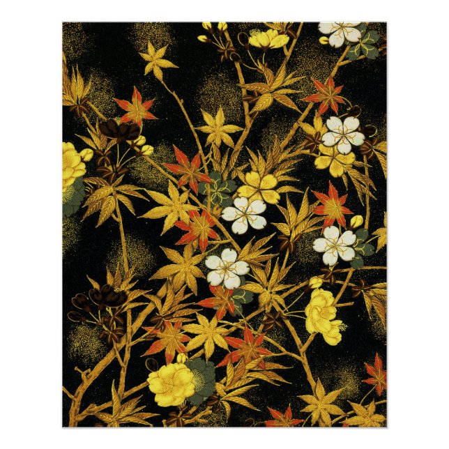 Póster Hojas japonesas de otoño Antiguo Botánico (Anverso)