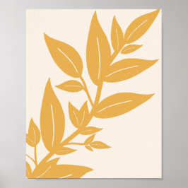 Póster Hojas Mostaza Amarillo Y Crema Blanco Botánico