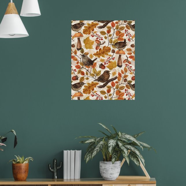 Póster Hojas otoñales, bayas, setas y venas (Salón 1)