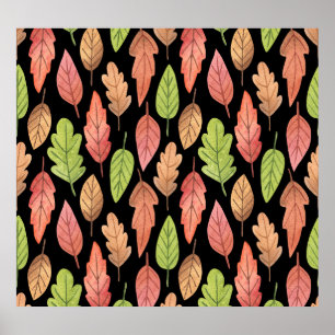 Póster Hojas otoñales de acuarela: patrón sin soldadura