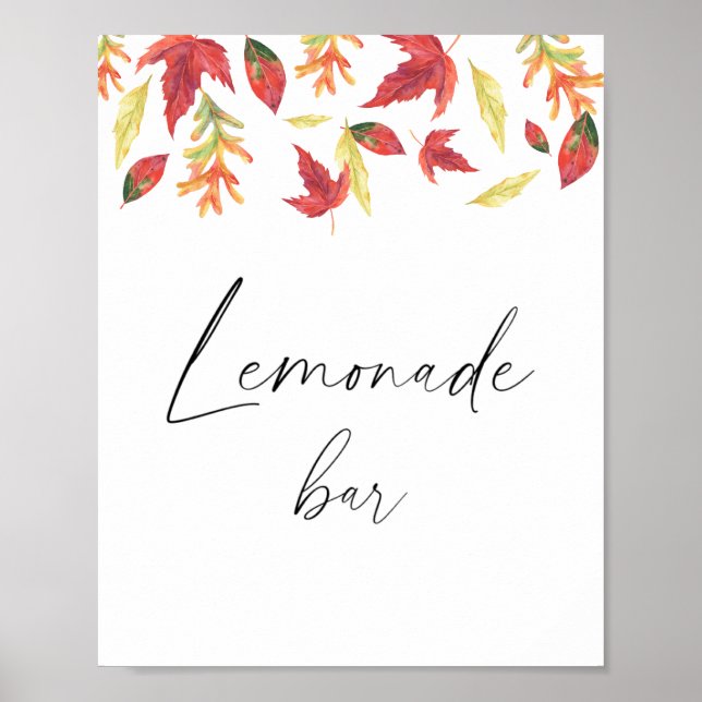Póster Hojas que caen acuarela - barra de limonada (Frente)