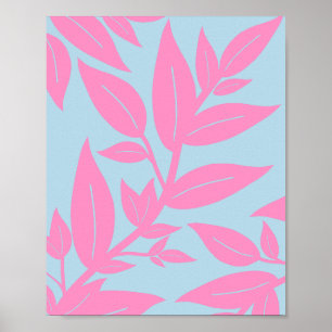 Póster Hojas Rosa Y Azul Botánicas