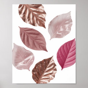 Póster Hojas rosadas de plata genial en fondo negro
