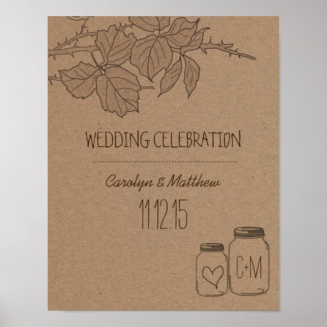 Póster Hojas rusas | Mason Jar | Boda cardíaco (Frente)