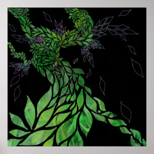 Póster Hojas texturadas modernas en el lienzo de árbol ab