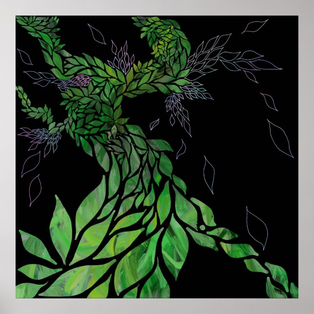 Póster Hojas texturadas modernas en el lienzo de árbol ab (Frente)